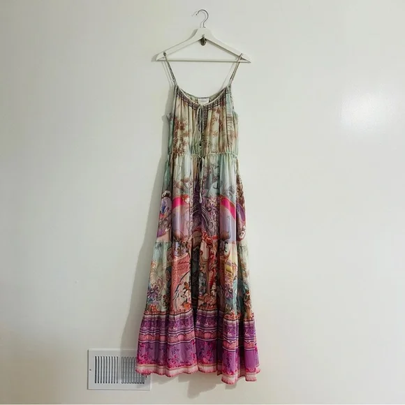 Camilla Electron Libre Silk Maxi Dress Front Tie Detail Boho Luxury Print XL - Picture 2 of 11